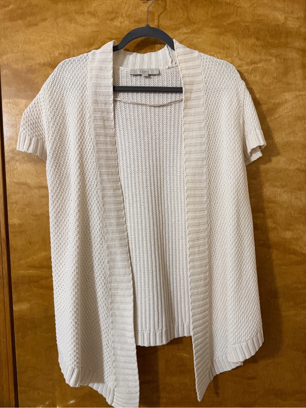 Womens LOFT Open Front Short Sleeve Cardigan Sweater - Cream